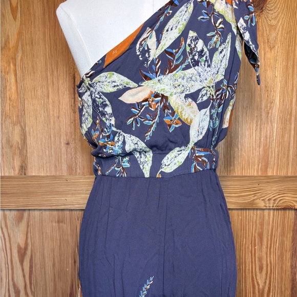 Free People One-Shoulder Dress in Navy and Orange Floral - Picture 4 of 10